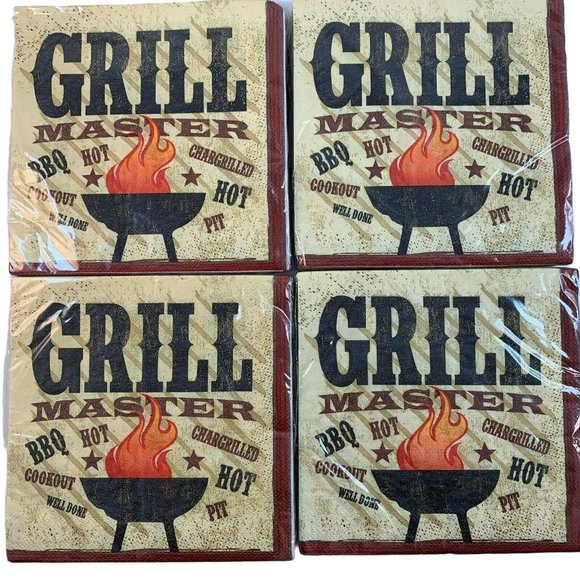 Grill Master BBQ Luncheon Paper Napkins 6 3/8 Inch 2 Ply Lot of Four 18 Ct Pkgs - Picture 4 of 8